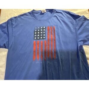 Delta Pro Weight USA Flag T Shirt Mens Large Blue Patriotic American Vintage